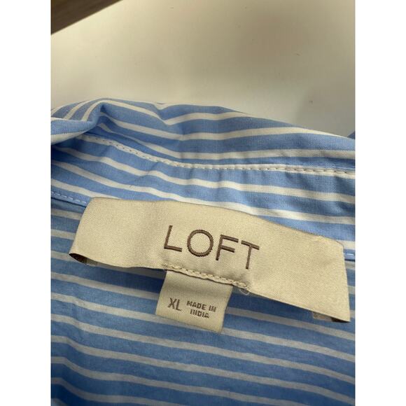 Loft Striped Poplin Crest Everyday Oversized Shirt Women XL Preppy Academia - Picture 7 of 9